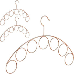 Relaxdays - Cintre porte-écharpes, lot de 3, porte-foulards, rangement ceintures, support cravates, 7 anneaux, métal, 3 mm, cuivré