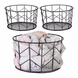 Corbeille fil de fer lot de 3 Panier métal pot rangement vêtement Accessoires cosmétiques HxD : 125 x 22 cm noir