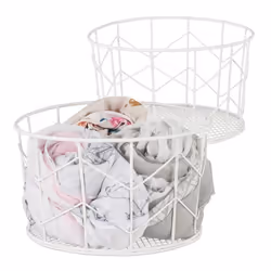Corbeille fil de fer lot de 2 Panier métal pot rangement vêtement Accessoires cosmétiques HxD : 125 x 22 cm blanc