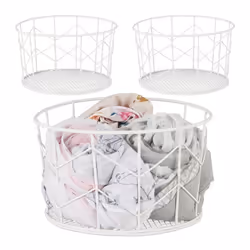 Corbeille fil de fer lot de 3 Panier métal pot rangement vêtement Accessoires cosmétiques HxD : 125 x 22 cm blanc
