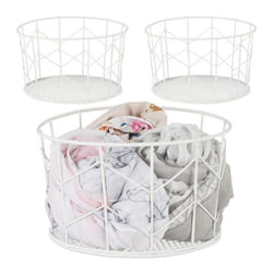 Corbeille fil de fer lot de 3 Panier métal pot rangement vêtement Accessoires cosmétiques HxD : 125 x 22 cm blanc