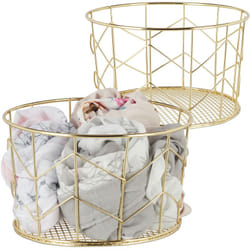 Relaxdays - Corbeille fil de fer, lot de 2, Panier métal, pot rangement vêtement Accessoires, cosmétiques, HxD: 12,5 x 22 cm, doré
