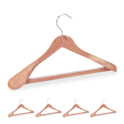 Cintre costume bois de cèdre, set de 5, cintre traverse pantalon, anti-mites, épaule large, 45 cm, nature - Relaxdays
