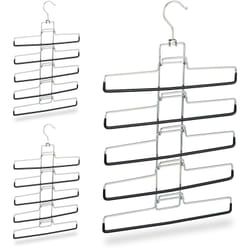 Relaxdays - Cintre multiples set 3, multifonctions, gain place, 15 pantalons jupes support amovible, 52x33,5x2 cm, argent