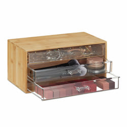 Organiseur à cosmétiques, rangement à maquillage et bijoux, 15x30x17,5 cm, boîte à tiroirs en bambou, naturel - Relaxdays