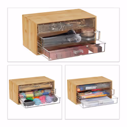 Organiseur à cosmétiques, rangement à maquillage et bijoux, 15x30x17,5 cm, boîte à tiroirs en bambou, naturel - Relaxdays