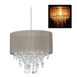 Relaxdays - lampe suspension en cristal, Abat-jour en organza, E27, lustre pour salon, Hx d 129 x 32 gris/argent