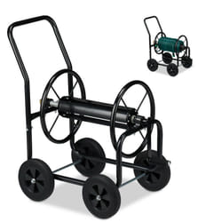 Chariot à tuyaux en métal, 4 roues en caoutchouc, xl Enrouleur tuyaux, Manivelle, tuyau 60 m, HlP 81x48x80cm - Relaxdays