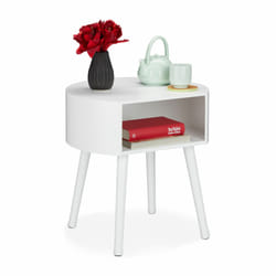 Relaxdays - Table d'appoint, table de chevet ronde casier, pieds en bois, design simple, HxlxP 47,5 x 46 x 40 cm blanche