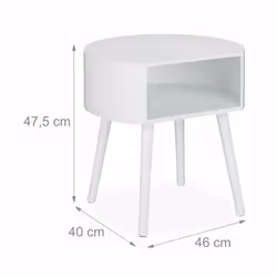 Relaxdays - Table d'appoint, table de chevet ronde casier, pieds en bois, design simple, HxlxP 47,5 x 46 x 40 cm blanche - Vue supplémentaire 4