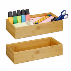 2x Boîtes de rangement en bambou empilable rectangulaire nature caisse de cuisine HxLxP : env. 7x30x15 cm nature