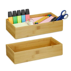 2x Boîtes de rangement en bambou empilable rectangulaire nature caisse de cuisine HxLxP : env. 7x30x15 cm nature