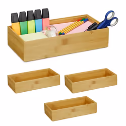 4x Boîtes de rangement en bambou empilable rectangulaire nature caisse de cuisine HxLxP : env. 7x30x15 cm nature
