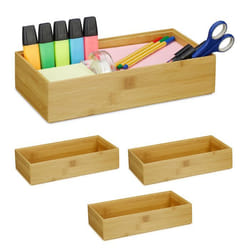 4x Boîtes de rangement en bambou empilable rectangulaire nature caisse de cuisine HxLxP : env. 7x30x15 cm nature