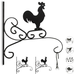 Relaxdays - Crochet mural pour plantes, lot de 3, motif coq, suspensions pot de fleurs, métal, déco de jardin, hlp 30x28x2 cm, noir