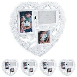Relaxdays - Cadre photos pêle-mêle, lot de 5, Cœur, Mariage, 3 photos, Galerie mur cadre mural collage diy, 10x10, 10x15, blanc