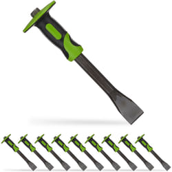 Relaxdays - Burin plat avec protection, lot de 10, ciseau précis, 35 mm, acier & caoutchouc, longueur 29 cm, vert-noir