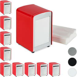 Relaxdays - Distributeur de serviettes, en lot de 10, table, rétro, restaurant, support porte-serviette HxLxP : 15x9,5x11 cm, rouge