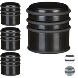 Relaxdays - butoir de porte, lot de 4, pour sol, portes et fenêtres, ∅ 7 cm, 3 cercles caoutchouc, courants d'air, noir