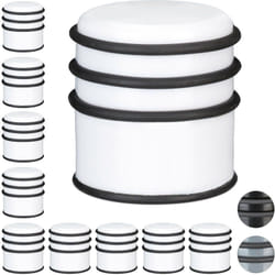 Relaxdays - butoir de porte, lot de 10, pour sol, portes et fenêtres, ∅ 7 cm, 3 cercles caoutchouc, courants d'air, blanc
