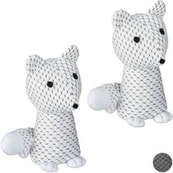 Relaxdays - 2x Butoirs pour porte renard, tampon pour porte décoratif, se tient droit, rempli, intérieur, 1 kg, blanc
