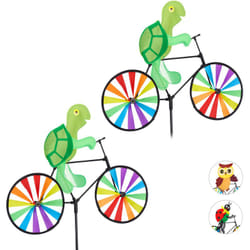 Relaxdays - Moulin à vent, lot de 2, carillon à vent à planter, jouet enfant jardin balcon extérieur, 82 cm, tortue, multicolore
