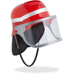 Relaxdays - casque pompier enfant, avec visière, protection nuque & sangle pour menton, casque réglable, pompier, rouge