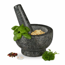 Relaxdays - Mortier en granit avec pilon, robuste, pour épices, herbes, mortier en pierre polie, d. 13 cm, 250 ml, gris