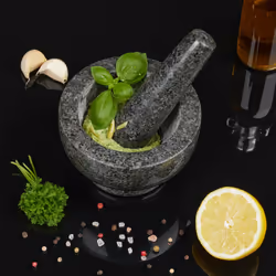 Relaxdays - Mortier en granit avec pilon, robuste, pour épices, herbes, mortier en pierre polie, d. 13 cm, 250 ml, gris