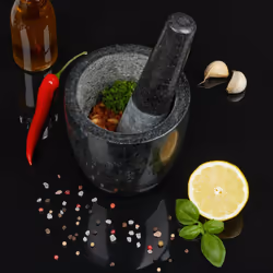 Relaxdays Mortier en granit avec pilon, robuste, pour épices, herbes, mortier en pierre polie, d. 13 cm, 500 ml, gris