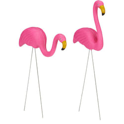 Relaxdays - Lot de 2 flamants roses, déco de jardin adorable, charme tropical, plastique, métal, statues à 2 tailles, rose