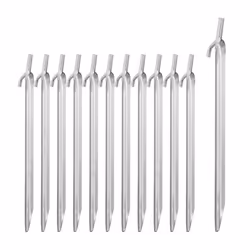 Relaxdays Piquet de fixation acier lot de 12 sardines pour tente piquet ancrage sol jardin sol dur 30 cm argent