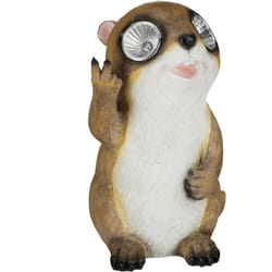 Relaxdays - Statue de jardin Marmotte, statue d'animal avec yeux solaires led, Déco pour jardin, balcon, 23 x 13 x 13 cm