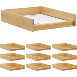 Relaxdays - Corbeille Courrier Bois, lot de 10, Papier Format A4, Bureau, Range-Documents & Lettres, Aspect Bambou, 25x33cm, Nature