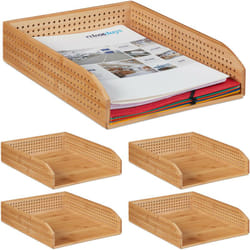 Relaxdays - Corbeille à courrier en bambou, lot 5, perforé, empilable, A4, rangement de bureau, étude, 7 x 25 x 33 cm, naturelle