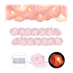2x Guirlandes lumineuses de 20 roses LED à piles pour mariages St Valentin lumière chaude rose