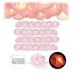 Relaxdays - 4x Guirlandes lumineuses de 20 roses led, à piles pour mariages, St Valentin, lumière chaude, rose