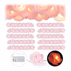 10x Guirlandes lumineuses de 20 roses LED à piles pour mariages St Valentin lumière chaude rose