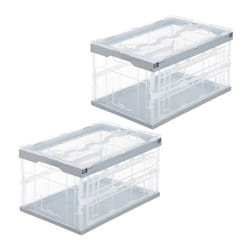 Boîte pliable lot de 2 couvercle caisse de rangement plastique coffre transport 60 litres 315 x 595 x 395 cm vert