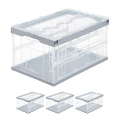 Boîte pliable lot de 4 couvercle caisse de rangement plastique coffre transport 60 litres 315 x 595 x 395 cm vert