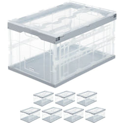 Boîte pliable, lot de 8, couvercle, caisse de rangement plastique coffre transport 60 litres 31,5 x 59,5 x 39,5 cm, vert