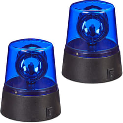 Relaxdays - Lumière bleue led, lot 2, gyrophare avec réflecteur pivotant, éclairage de fêtes,avec batteries, bleue
