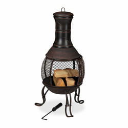Relaxdays - brasero mexicain, tisonnier, gril en bois, pare-étincelles, jardin, terrasse, antique, h 89 cm, rouge-bronze