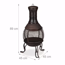 Relaxdays - brasero mexicain, tisonnier, gril en bois, pare-étincelles, jardin, terrasse, antique, h 89 cm, rouge-bronze - Vue supplémentaire 4