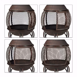 Relaxdays - brasero mexicain, tisonnier, gril en bois, pare-étincelles, jardin, terrasse, antique, h 89 cm, rouge-bronze - Vue supplémentaire 7