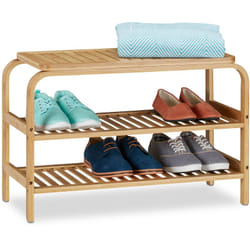 Banc chaussures en bambou, 6 paires, siège entrée, bain, 2 supports, garde robe,HxlxP 45 x 70 x 30 cm,nature - Relaxdays