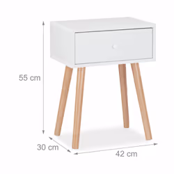 Relaxdays Table de nuit, scandinave, rétro, meuble d'appoint avec tiroir, HLP 55x42x30cm, chambre à coucher, blanc - Vue supplémentaire 4