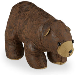 Relaxdays - Butoir de porte ours, tissu, cuir artificiel, pour sol, intérieur, lourd, arrêt décoratif, 17x16x32 cm, marron