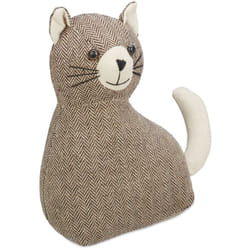 Relaxdays Butoir de porte chat, amortisseur lourd en tissu, rempli de sable, cale sol, HxLxP: 25,5 x 22 x 10 cm, marron