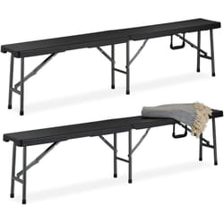 Relaxdays - banc pliable lot de 2, pliant pour terrasse & jardin, plastique, camping, kermesse, 43x179x24,5 cm, noir